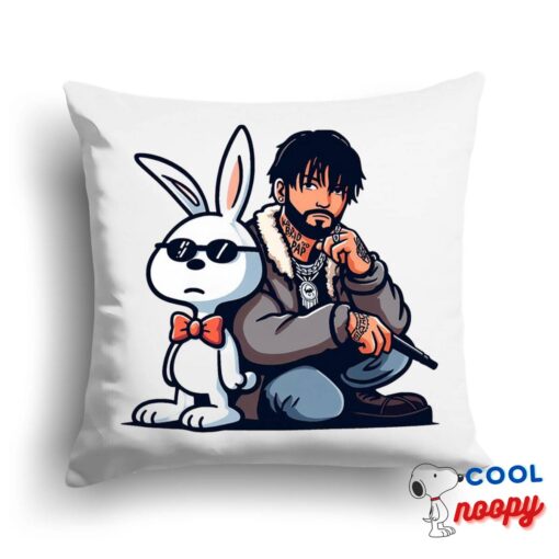 Affordable Snoopy Bad Bunny Rapper Square Pillow 1