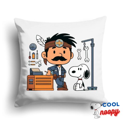 Alluring Snoopy Mechanic Square Pillow 1