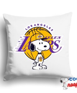 Awesome Snoopy Los Angeles Lakers Logo Square Pillow 1