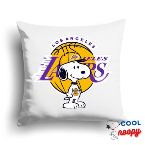 Awesome Snoopy Los Angeles Lakers Logo Square Pillow 1