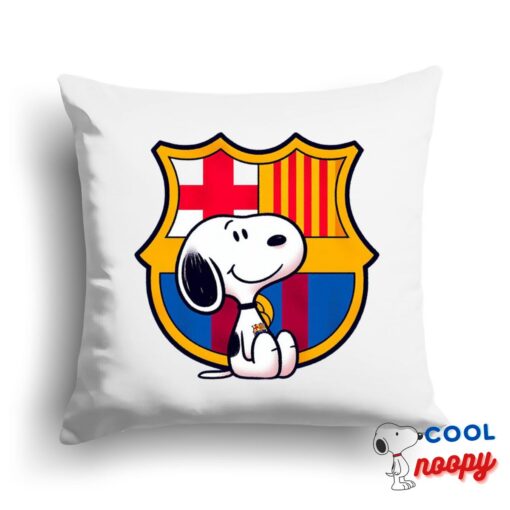 Cheerful Snoopy Barcelona Logo Square Pillow 1