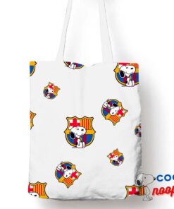 Cheerful Snoopy Barcelona Logo Tote Bag 1