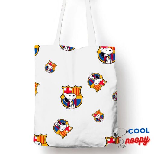 Cheerful Snoopy Barcelona Logo Tote Bag 1