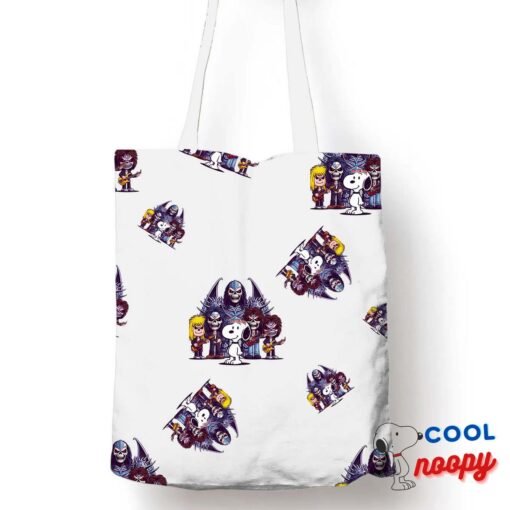Cheerful Snoopy Iron Maiden Band Tote Bag 1