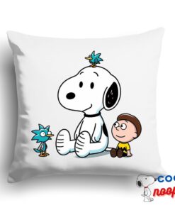 Cheerful Snoopy Rick And Morty Square Pillow 1