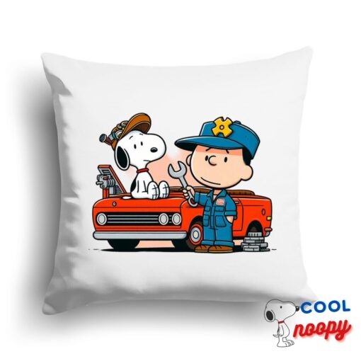 Exciting Snoopy Mechanic Square Pillow 1