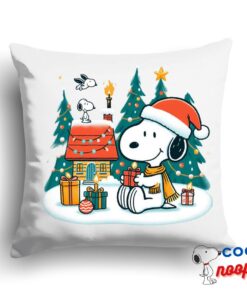 Eye Opening Snoopy Christmas Square Pillow 1