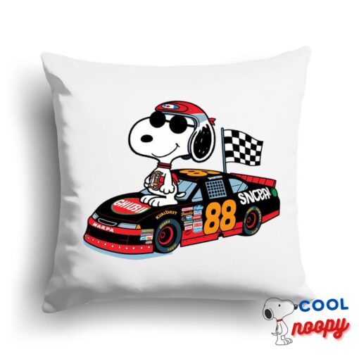 Eye Opening Snoopy Nascar Square Pillow 1