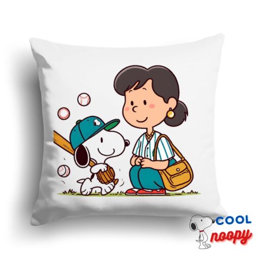 Last Minute Snoopy Baseball Mom Square Pillow 1