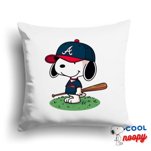 Playful Snoopy Atlanta Braves Logo Square Pillow 1