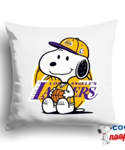 Playful Snoopy Los Angeles Lakers Logo Square Pillow 1