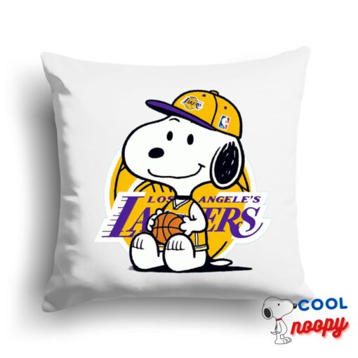Playful Snoopy Los Angeles Lakers Logo Square Pillow 1