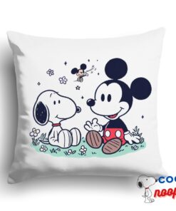 Playful Snoopy Mickey Mouse Square Pillow 1