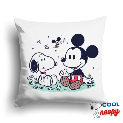 Playful Snoopy Mickey Mouse Square Pillow 1