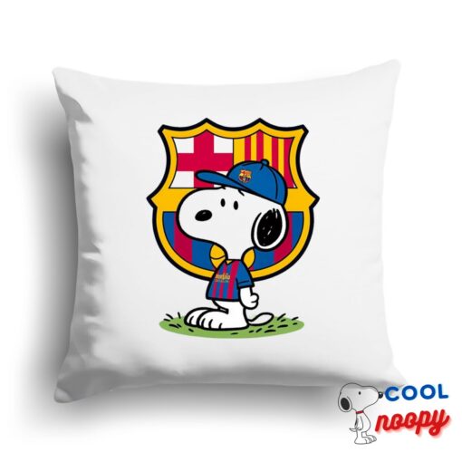 Spirited Snoopy Barcelona Logo Square Pillow 1