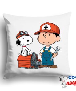 Spirited Snoopy Mechanic Square Pillow 1