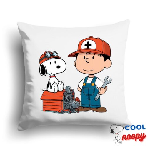 Spirited Snoopy Mechanic Square Pillow 1