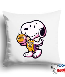 Stunning Snoopy Los Angeles Lakers Logo Square Pillow 1