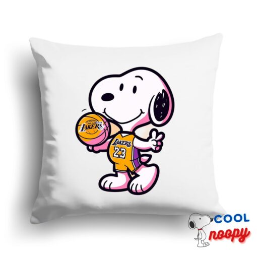 Stunning Snoopy Los Angeles Lakers Logo Square Pillow 1