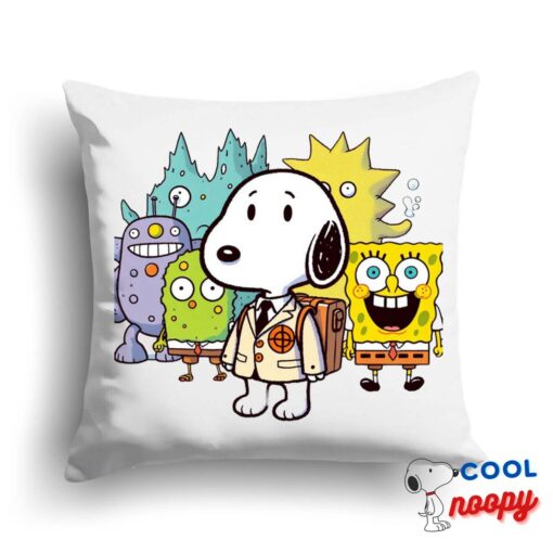 Superb Snoopy Spongebob Movie Square Pillow 1
