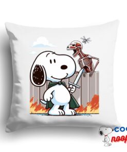 Unexpected Snoopy Attack On Titan Square Pillow 1