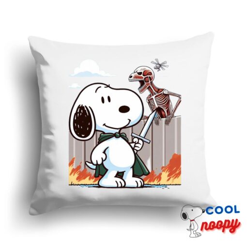 Unexpected Snoopy Attack On Titan Square Pillow 1
